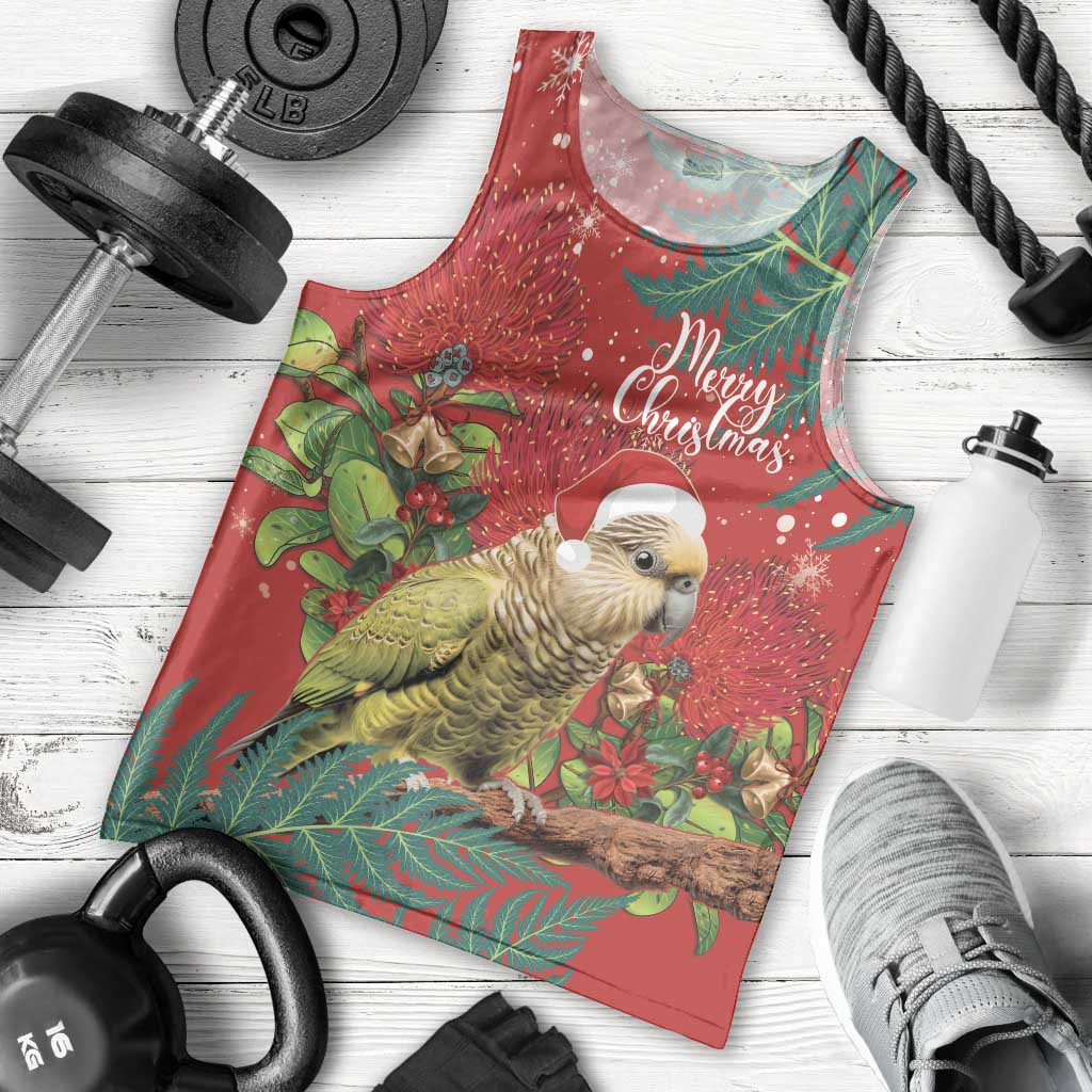 Personalised New Zealand Kakapo Christmas Men Tank Top Meri Kirihimete Silver Fern Mix Pohutukawa LT14 - Polynesian Pride