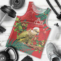 Personalised New Zealand Kakapo Christmas Men Tank Top Meri Kirihimete Silver Fern Mix Pohutukawa LT14 - Polynesian Pride