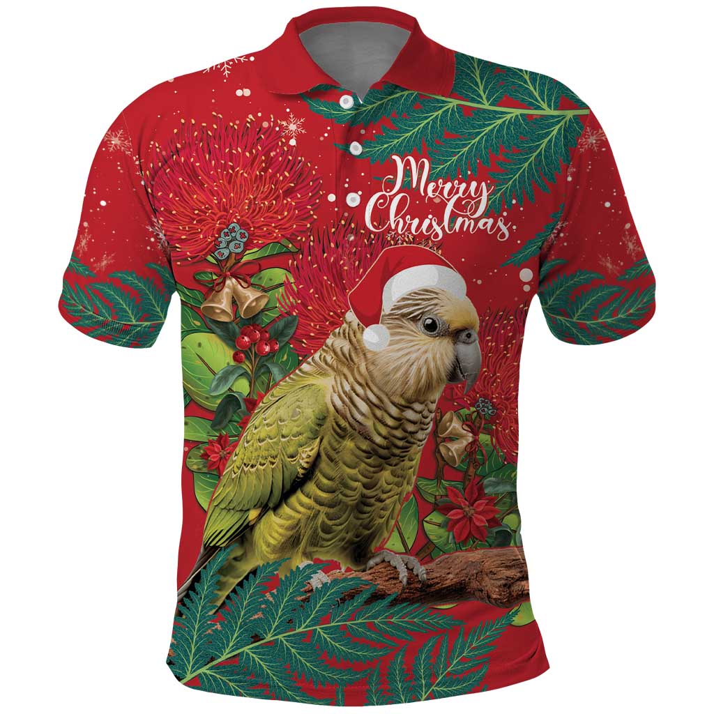 Personalised New Zealand Kakapo Christmas Polo Shirt Meri Kirihimete Silver Fern Mix Pohutukawa LT14 Red - Polynesian Pride