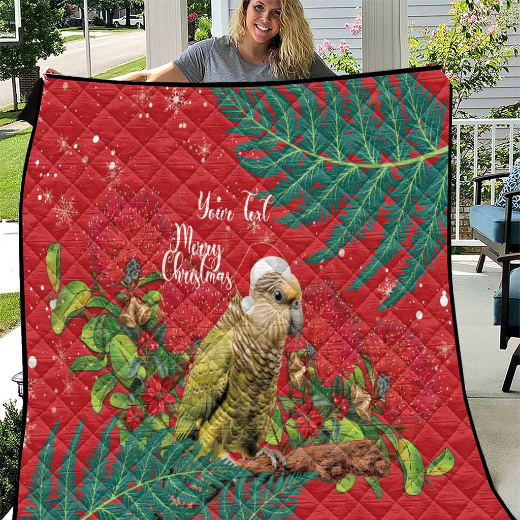 Personalised New Zealand Kakapo Christmas Quilt Meri Kirihimete Silver Fern Mix Pohutukawa LT14 Red - Polynesian Pride