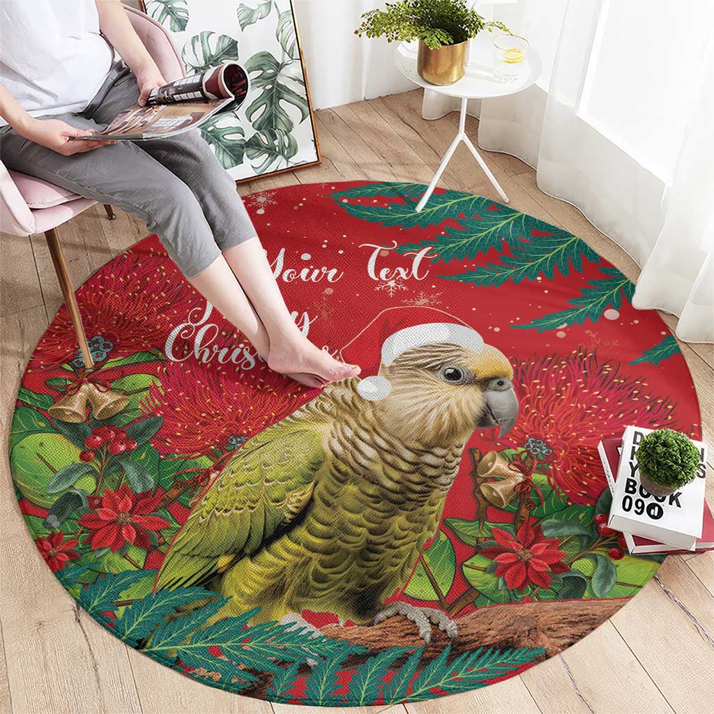 Personalised New Zealand Kakapo Christmas Round Carpet Meri Kirihimete Silver Fern Mix Pohutukawa LT14 - Polynesian Pride
