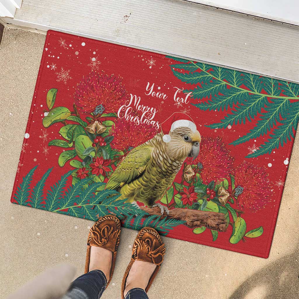 Personalised New Zealand Kakapo Christmas Rubber Doormat Meri Kirihimete Silver Fern Mix Pohutukawa LT14 - Polynesian Pride
