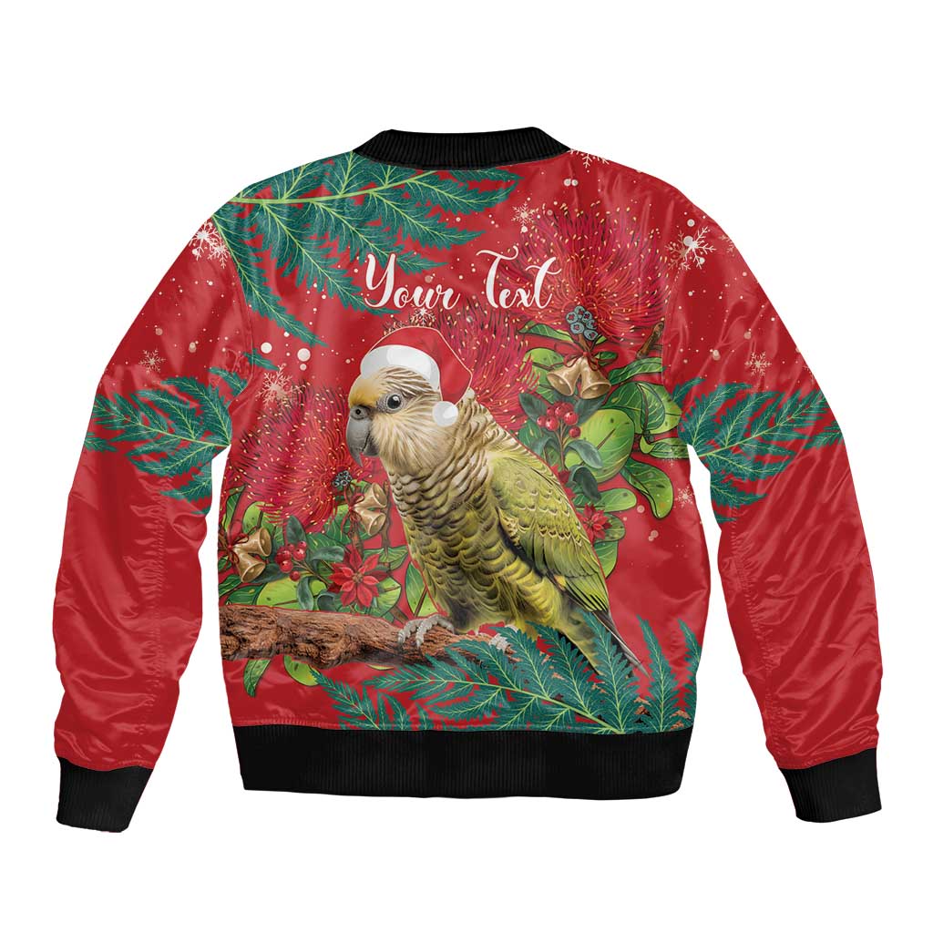 Personalised New Zealand Kakapo Christmas Sleeve Zip Bomber Jacket Meri Kirihimete Silver Fern Mix Pohutukawa LT14 - Polynesian Pride