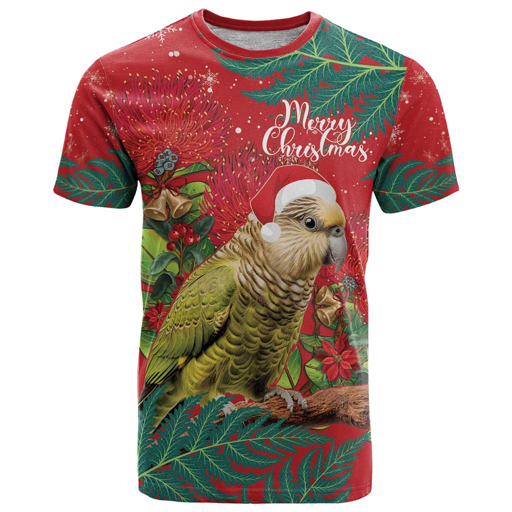 Personalised New Zealand Kakapo Christmas T Shirt Meri Kirihimete Silver Fern Mix Pohutukawa LT14 Red - Polynesian Pride