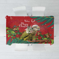 Personalised New Zealand Kakapo Christmas Tablecloth Meri Kirihimete Silver Fern Mix Pohutukawa LT14 Red - Polynesian Pride