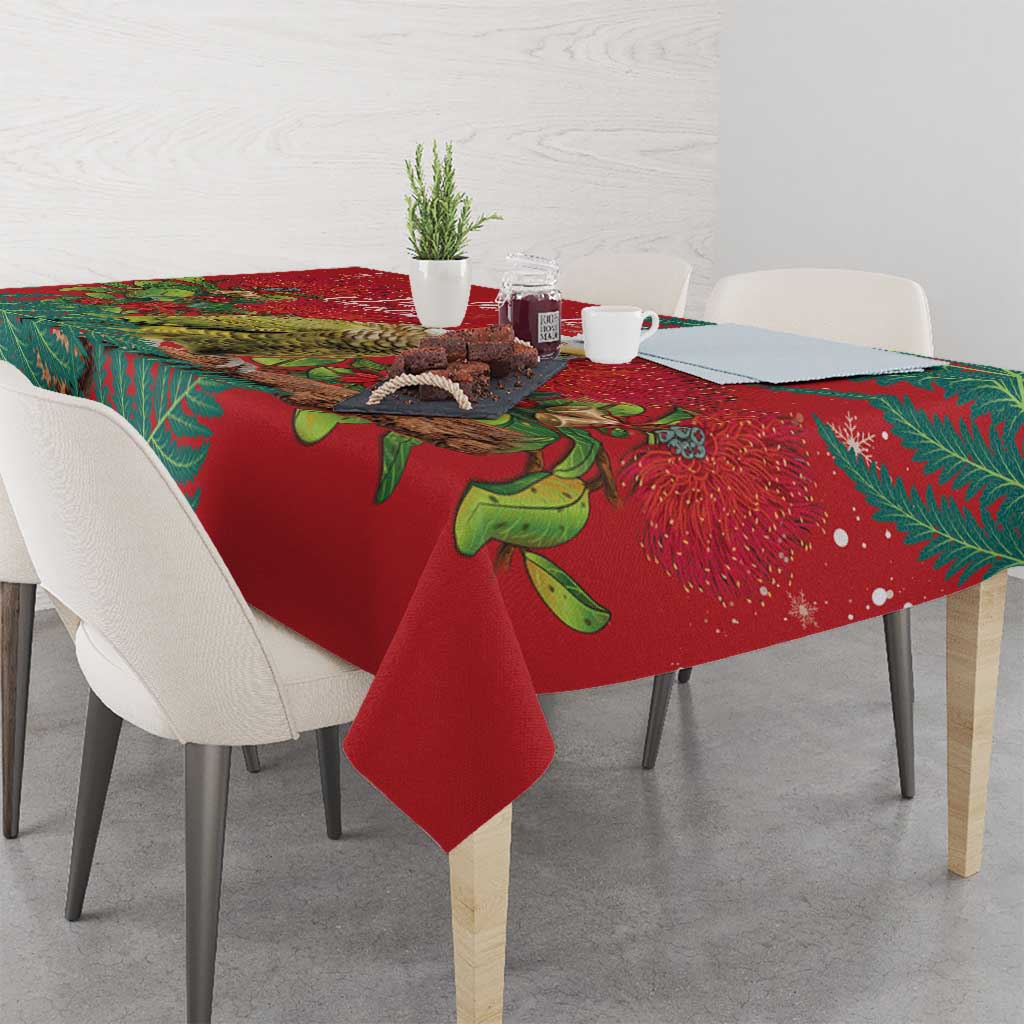 Personalised New Zealand Kakapo Christmas Tablecloth Meri Kirihimete Silver Fern Mix Pohutukawa LT14 - Polynesian Pride