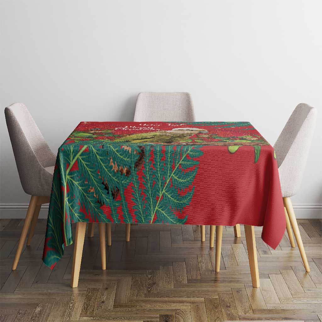 Personalised New Zealand Kakapo Christmas Tablecloth Meri Kirihimete Silver Fern Mix Pohutukawa LT14 - Polynesian Pride