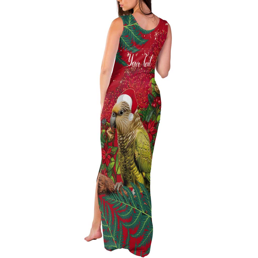 Personalised New Zealand Kakapo Christmas Tank Maxi Dress Meri Kirihimete Silver Fern Mix Pohutukawa LT14 - Polynesian Pride