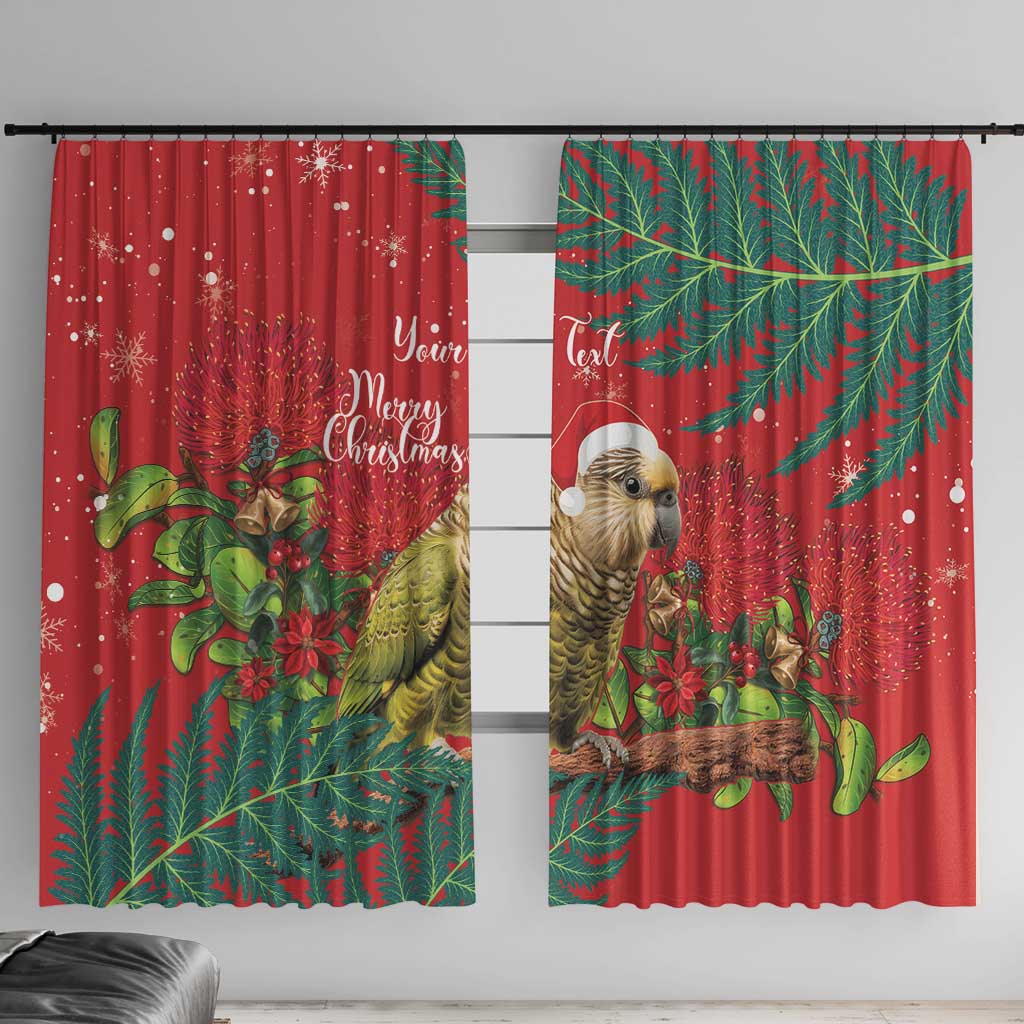 Personalised New Zealand Kakapo Christmas Window Curtain Meri Kirihimete Silver Fern Mix Pohutukawa LT14 With Hooks Red - Polynesian Pride