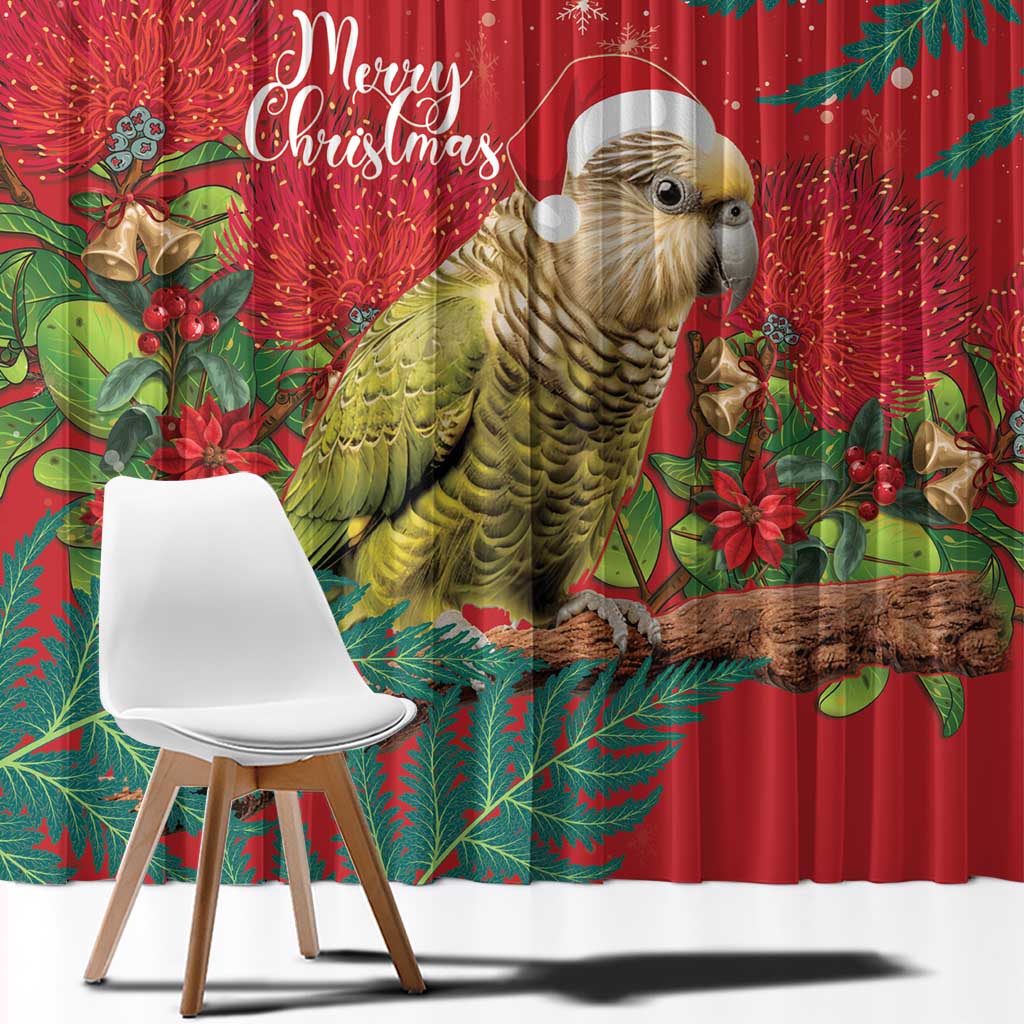 Personalised New Zealand Kakapo Christmas Window Curtain Meri Kirihimete Silver Fern Mix Pohutukawa LT14 - Polynesian Pride