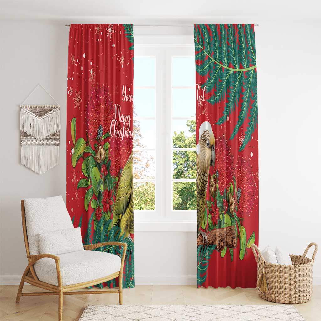Personalised New Zealand Kakapo Christmas Window Curtain Meri Kirihimete Silver Fern Mix Pohutukawa LT14 - Polynesian Pride