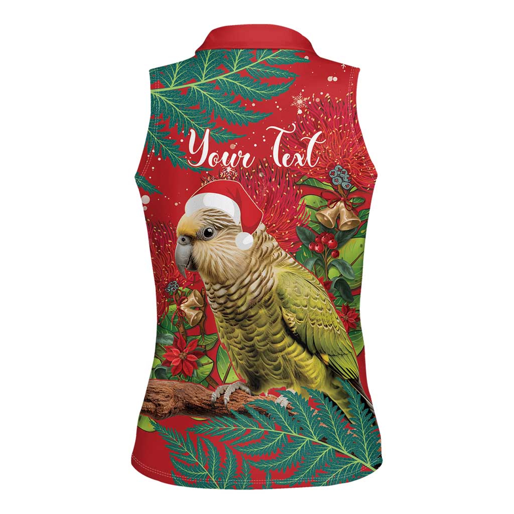 Personalised New Zealand Kakapo Christmas Women Sleeveless Polo Shirt Meri Kirihimete Silver Fern Mix Pohutukawa LT14 - Polynesian Pride