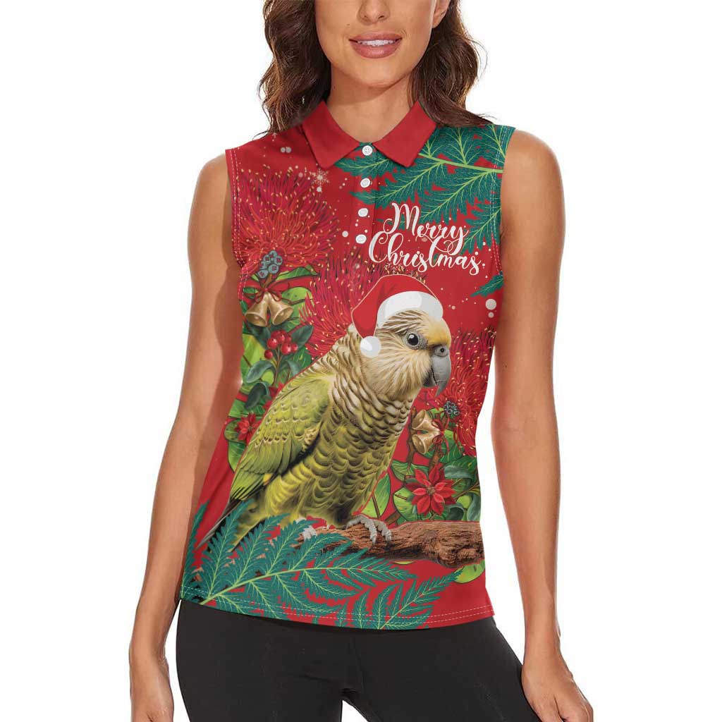 Personalised New Zealand Kakapo Christmas Women Sleeveless Polo Shirt Meri Kirihimete Silver Fern Mix Pohutukawa LT14 - Polynesian Pride