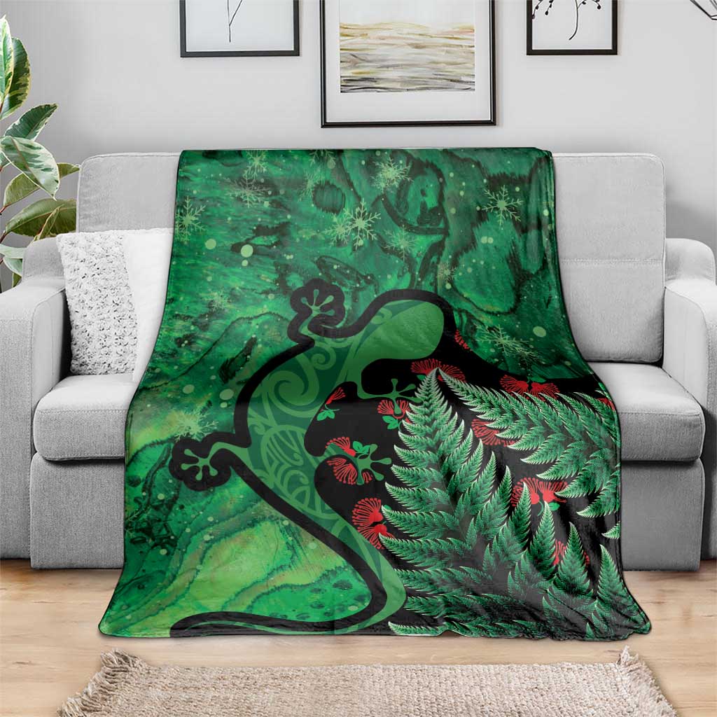 New Zealand Gecko Christmas Blanket Meri Kirihimete Paua Shell Mix Pohutukawa LT14 - Polynesian Pride