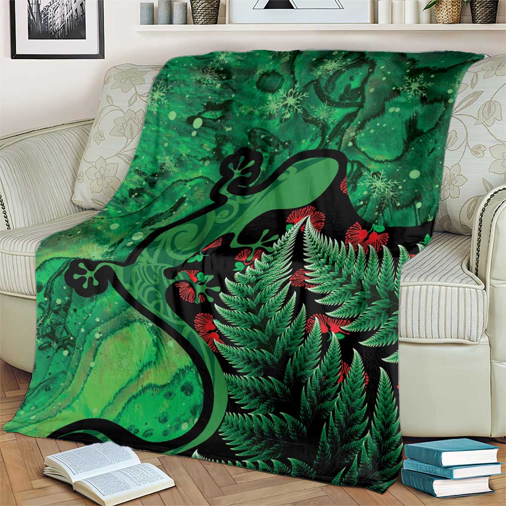 New Zealand Gecko Christmas Blanket Meri Kirihimete Paua Shell Mix Pohutukawa LT14 - Polynesian Pride