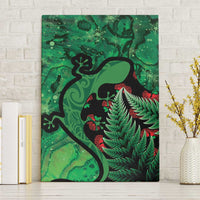 New Zealand Gecko Christmas Canvas Wall Art Meri Kirihimete Paua Shell Mix Pohutukawa LT14 Without Frame Green - Polynesian Pride