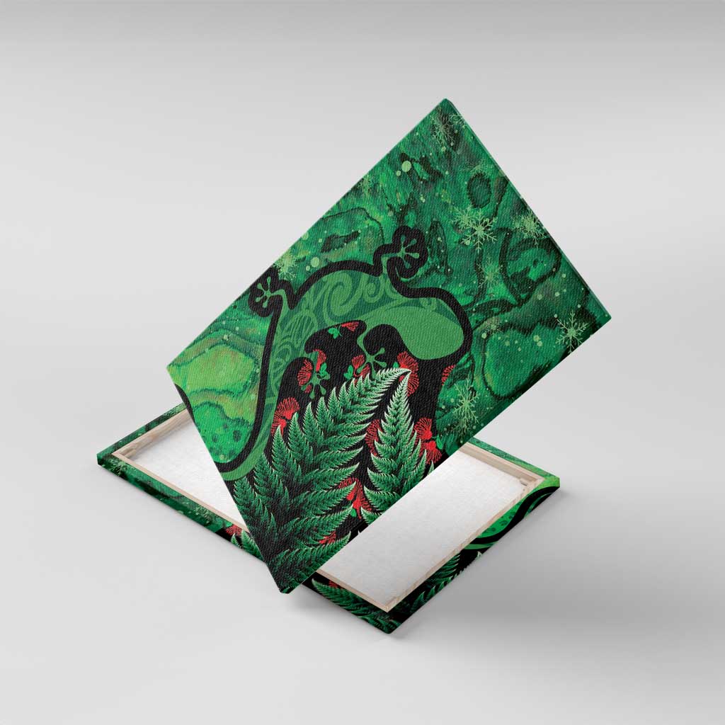 New Zealand Gecko Christmas Canvas Wall Art Meri Kirihimete Paua Shell Mix Pohutukawa LT14 With Frame Green - Polynesian Pride