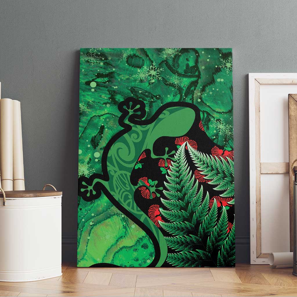 New Zealand Gecko Christmas Canvas Wall Art Meri Kirihimete Paua Shell Mix Pohutukawa LT14 - Polynesian Pride