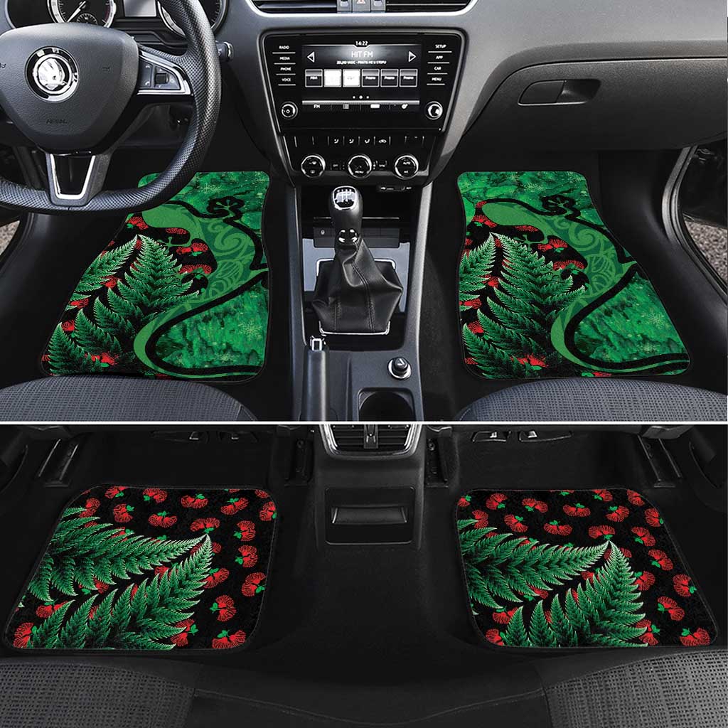 New Zealand Gecko Christmas Car Mats Meri Kirihimete Paua Shell Mix Pohutukawa LT14 Set 4pcs Green - Polynesian Pride