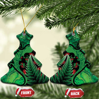 New Zealand Gecko Christmas Ceramic Ornament Meri Kirihimete Paua Shell Mix Pohutukawa LT14 Christmas Tree Green - Polynesian Pride
