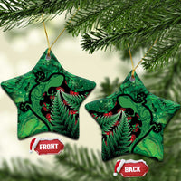New Zealand Gecko Christmas Ceramic Ornament Meri Kirihimete Paua Shell Mix Pohutukawa LT14 Star Green - Polynesian Pride