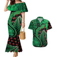 New Zealand Gecko Christmas Couples Matching Mermaid Dress and Hawaiian Shirt Meri Kirihimete Paua Shell Mix Pohutukawa LT14 Green - Polynesian Pride