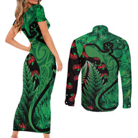 New Zealand Gecko Christmas Couples Matching Short Sleeve Bodycon Dress and Long Sleeve Button Shirt Meri Kirihimete Paua Shell Mix Pohutukawa LT14 - Polynesian Pride