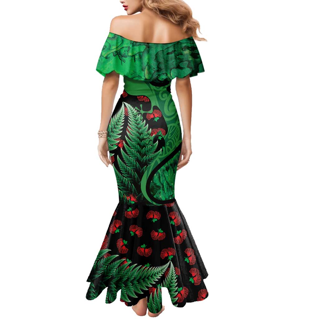 New Zealand Gecko Christmas Family Matching Mermaid Dress and Hawaiian Shirt Meri Kirihimete Paua Shell Mix Pohutukawa LT14 - Polynesian Pride