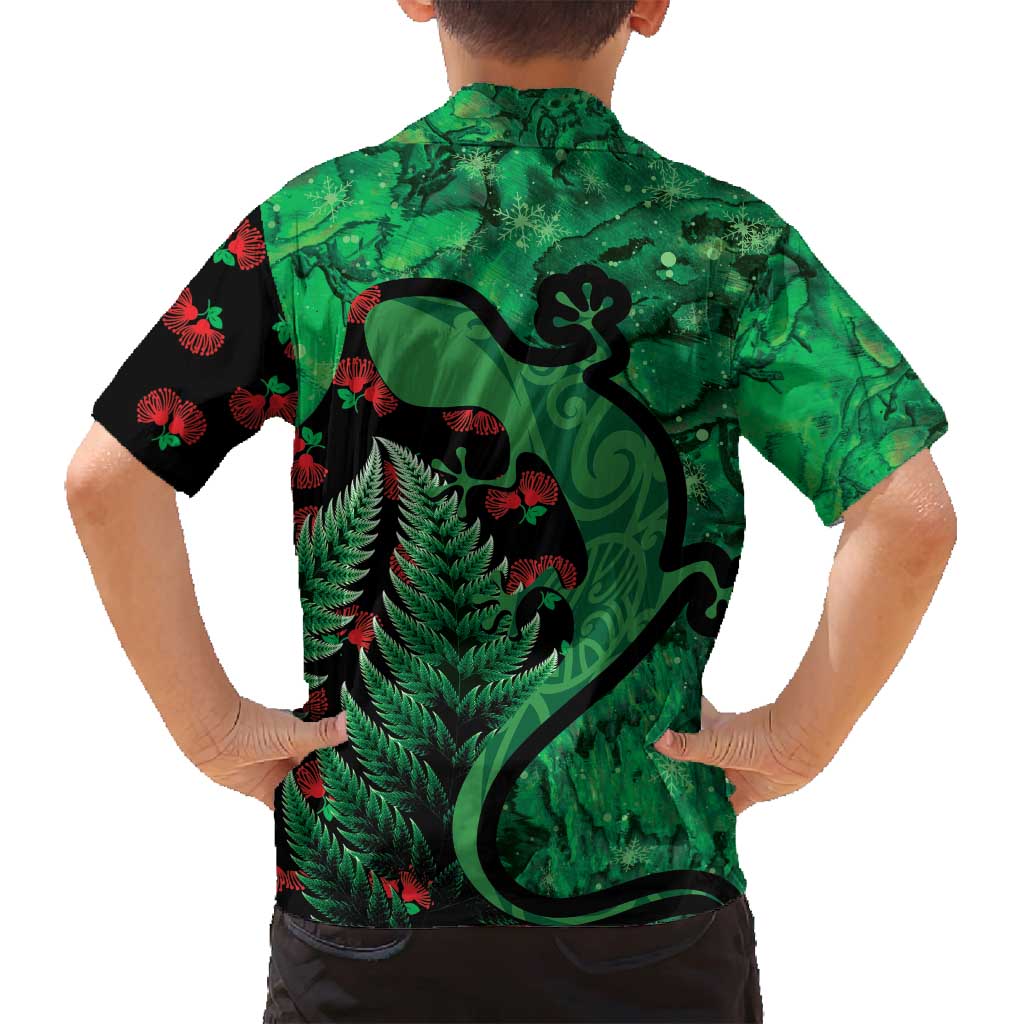 New Zealand Gecko Christmas Family Matching Off Shoulder Maxi Dress and Hawaiian Shirt Meri Kirihimete Paua Shell Mix Pohutukawa LT14 - Polynesian Pride