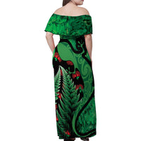 New Zealand Gecko Christmas Family Matching Off Shoulder Maxi Dress and Hawaiian Shirt Meri Kirihimete Paua Shell Mix Pohutukawa LT14 - Polynesian Pride