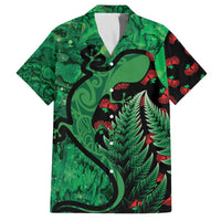 New Zealand Gecko Christmas Family Matching Off Shoulder Short Dress and Hawaiian Shirt Meri Kirihimete Paua Shell Mix Pohutukawa LT14 Dad's Shirt - Short Sleeve Green - Polynesian Pride