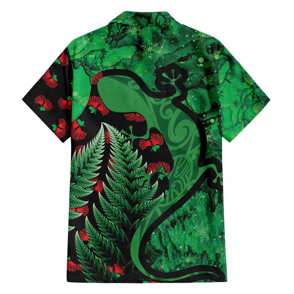 New Zealand Gecko Christmas Family Matching Puletasi and Hawaiian Shirt Meri Kirihimete Paua Shell Mix Pohutukawa LT14 - Polynesian Pride