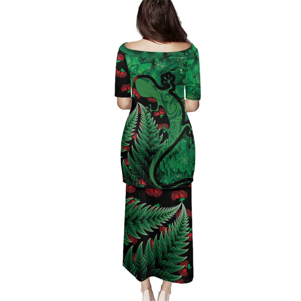 New Zealand Gecko Christmas Family Matching Puletasi and Hawaiian Shirt Meri Kirihimete Paua Shell Mix Pohutukawa LT14 - Polynesian Pride
