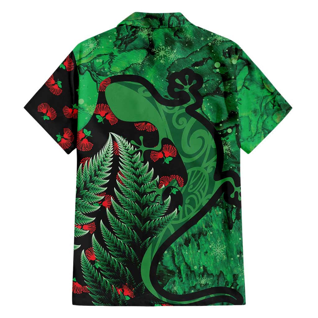 New Zealand Gecko Christmas Family Matching Short Sleeve Bodycon Dress and Hawaiian Shirt Meri Kirihimete Paua Shell Mix Pohutukawa LT14 - Polynesian Pride