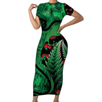 New Zealand Gecko Christmas Family Matching Short Sleeve Bodycon Dress and Hawaiian Shirt Meri Kirihimete Paua Shell Mix Pohutukawa LT14 Mom's Dress Green - Polynesian Pride