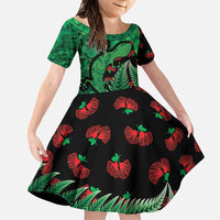 New Zealand Gecko Christmas Family Matching Summer Maxi Dress and Hawaiian Shirt Meri Kirihimete Paua Shell Mix Pohutukawa LT14 Daughter's Dress Green - Polynesian Pride