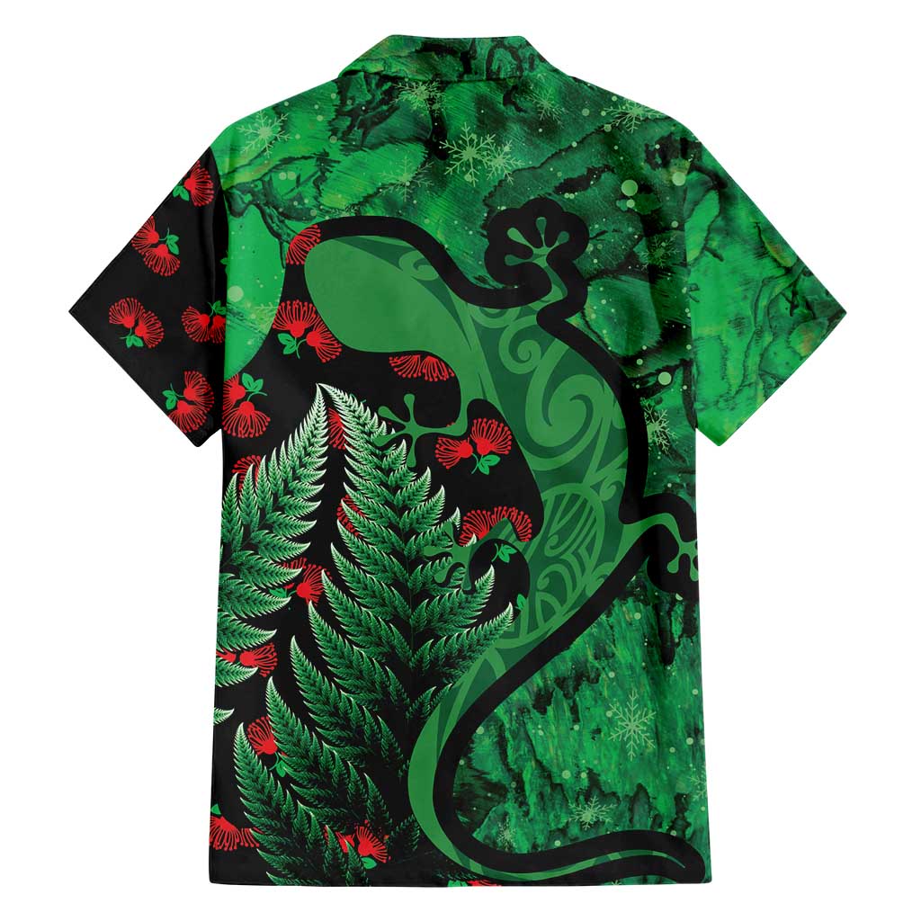 New Zealand Gecko Christmas Hawaiian Shirt Meri Kirihimete Paua Shell Mix Pohutukawa LT14 - Polynesian Pride