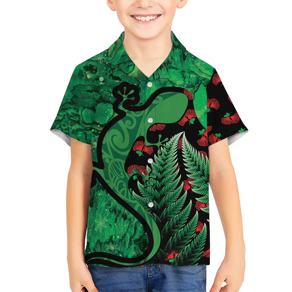 New Zealand Gecko Christmas Hawaiian Shirt Meri Kirihimete Paua Shell Mix Pohutukawa LT14 - Polynesian Pride