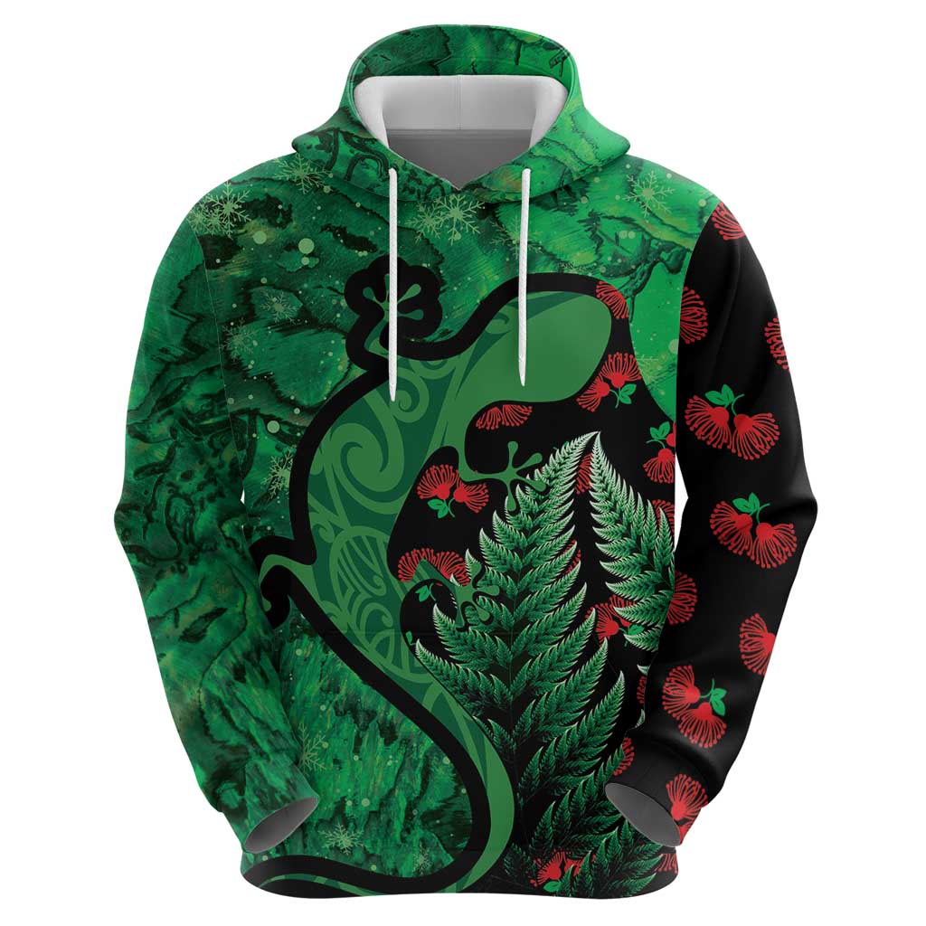 New Zealand Gecko Christmas Hoodie Meri Kirihimete Paua Shell Mix Pohutukawa LT14 - Polynesian Pride