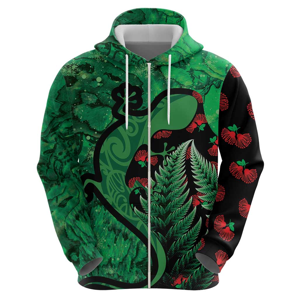 New Zealand Gecko Christmas Hoodie Meri Kirihimete Paua Shell Mix Pohutukawa LT14 - Polynesian Pride