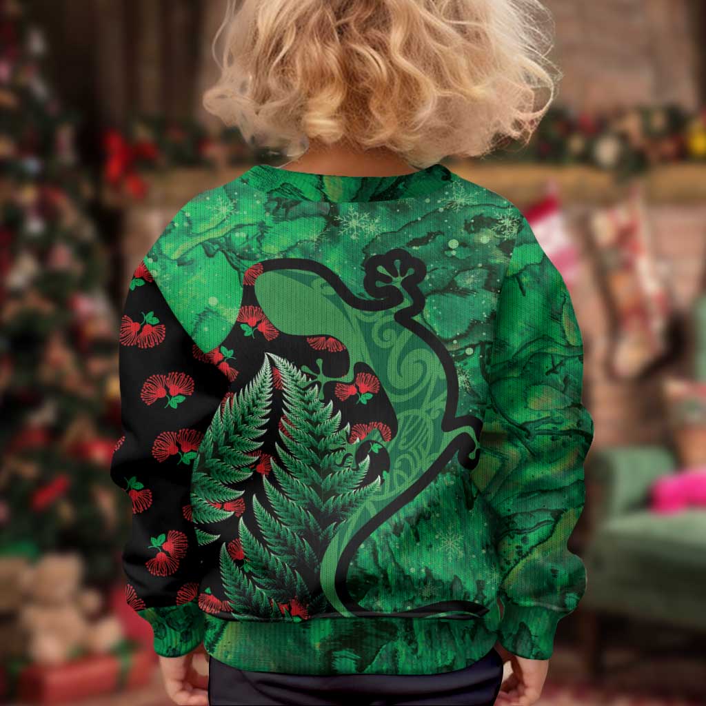 New Zealand Gecko Christmas Kid Ugly Christmas Sweater Meri Kirihimete Paua Shell Mix Pohutukawa LT14 - Polynesian Pride