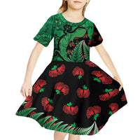 New Zealand Gecko Christmas Kid Short Sleeve Dress Meri Kirihimete Paua Shell Mix Pohutukawa LT14 - Polynesian Pride