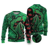 New Zealand Gecko Christmas Ugly Christmas Sweater Meri Kirihimete Paua Shell Mix Pohutukawa LT14 Green - Polynesian Pride