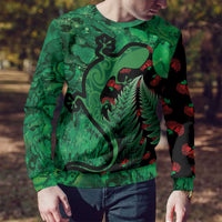 New Zealand Gecko Christmas Ugly Christmas Sweater Meri Kirihimete Paua Shell Mix Pohutukawa LT14 - Polynesian Pride