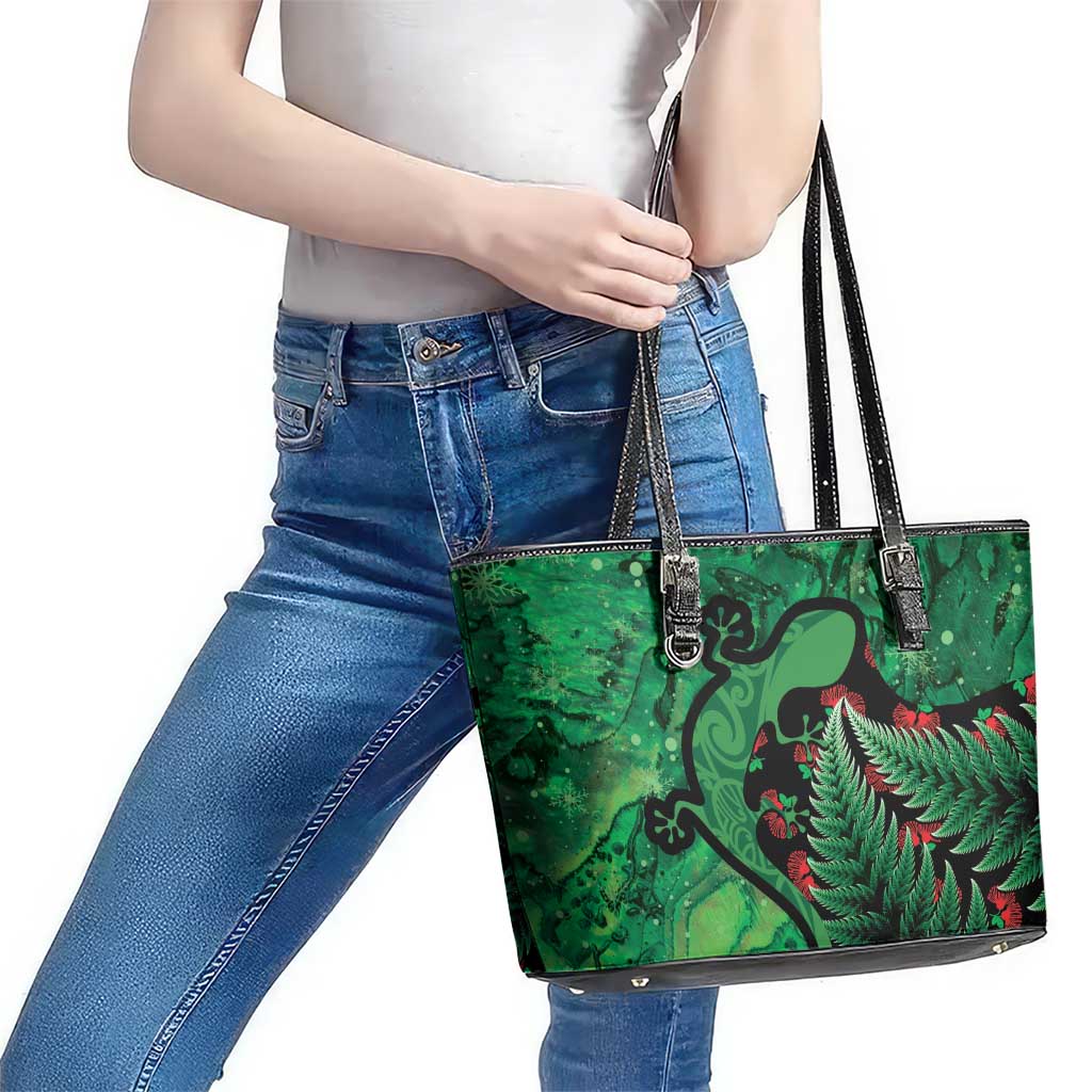 New Zealand Gecko Christmas Leather Tote Bag Meri Kirihimete Paua Shell Mix Pohutukawa LT14 - Polynesian Pride