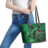 New Zealand Gecko Christmas Leather Tote Bag Meri Kirihimete Paua Shell Mix Pohutukawa LT14 - Polynesian Pride