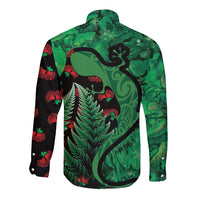 New Zealand Gecko Christmas Long Sleeve Button Shirt Meri Kirihimete Paua Shell Mix Pohutukawa LT14 - Polynesian Pride