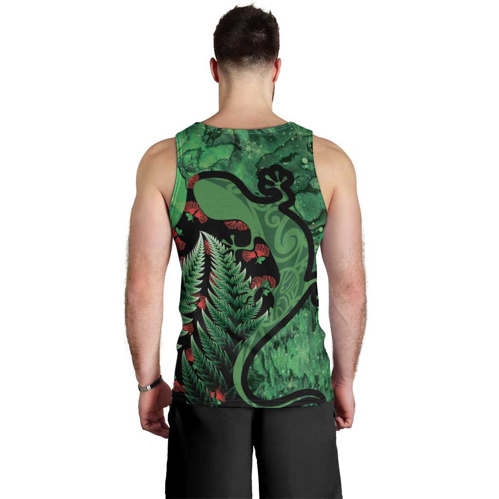 New Zealand Gecko Christmas Men Tank Top Meri Kirihimete Paua Shell Mix Pohutukawa LT14 - Polynesian Pride