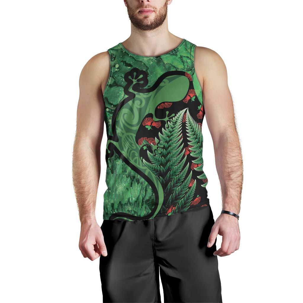 New Zealand Gecko Christmas Men Tank Top Meri Kirihimete Paua Shell Mix Pohutukawa LT14 - Polynesian Pride