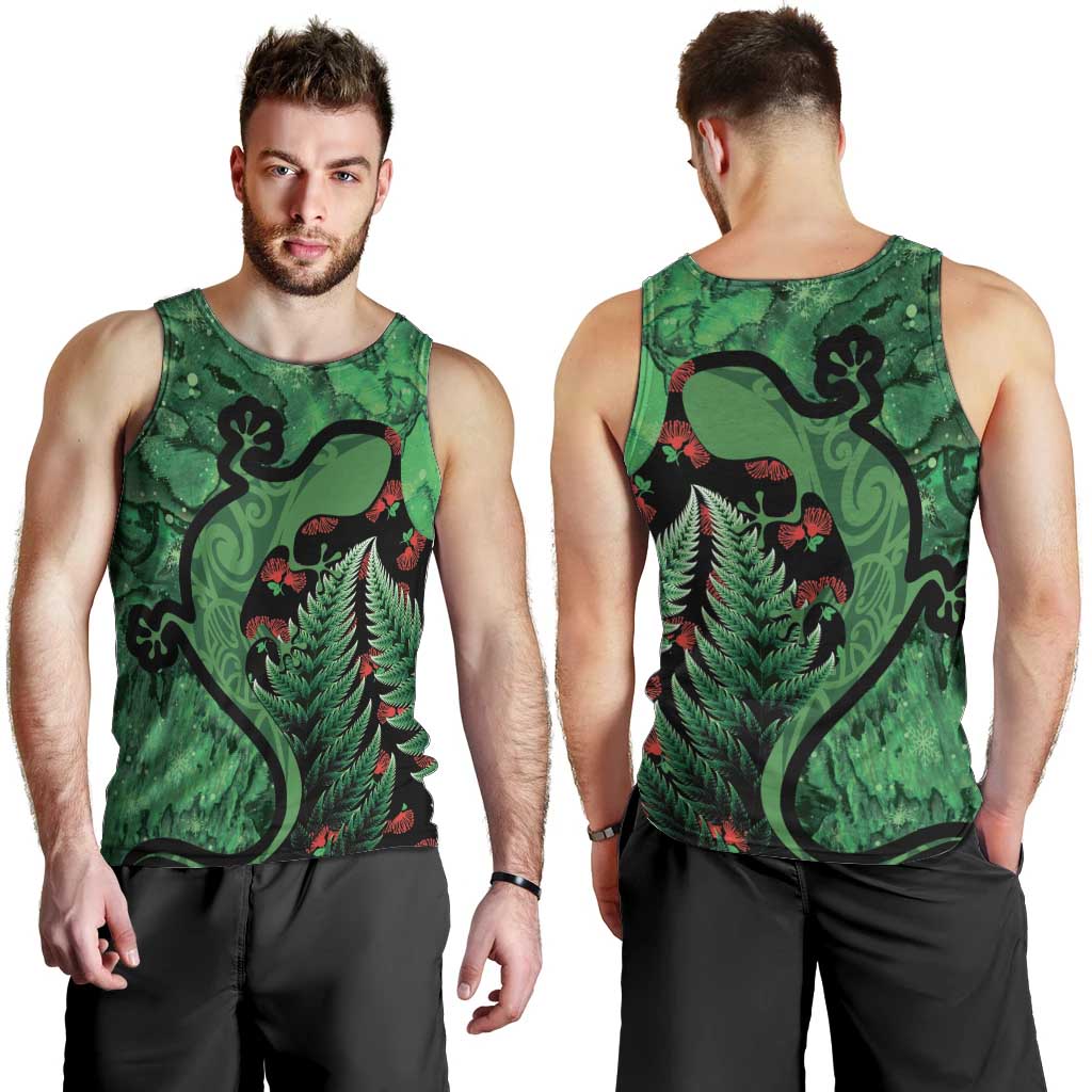 New Zealand Gecko Christmas Men Tank Top Meri Kirihimete Paua Shell Mix Pohutukawa LT14 - Polynesian Pride